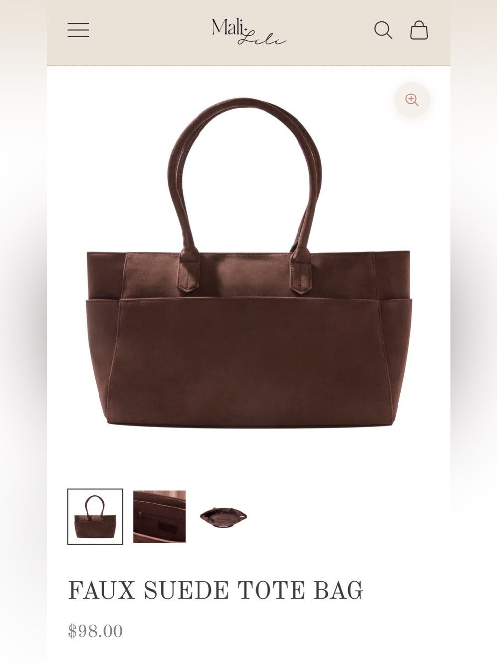 Mali + Lili Faux Suede Tote Bag - Brown (NIB) - Picture 1 of 5